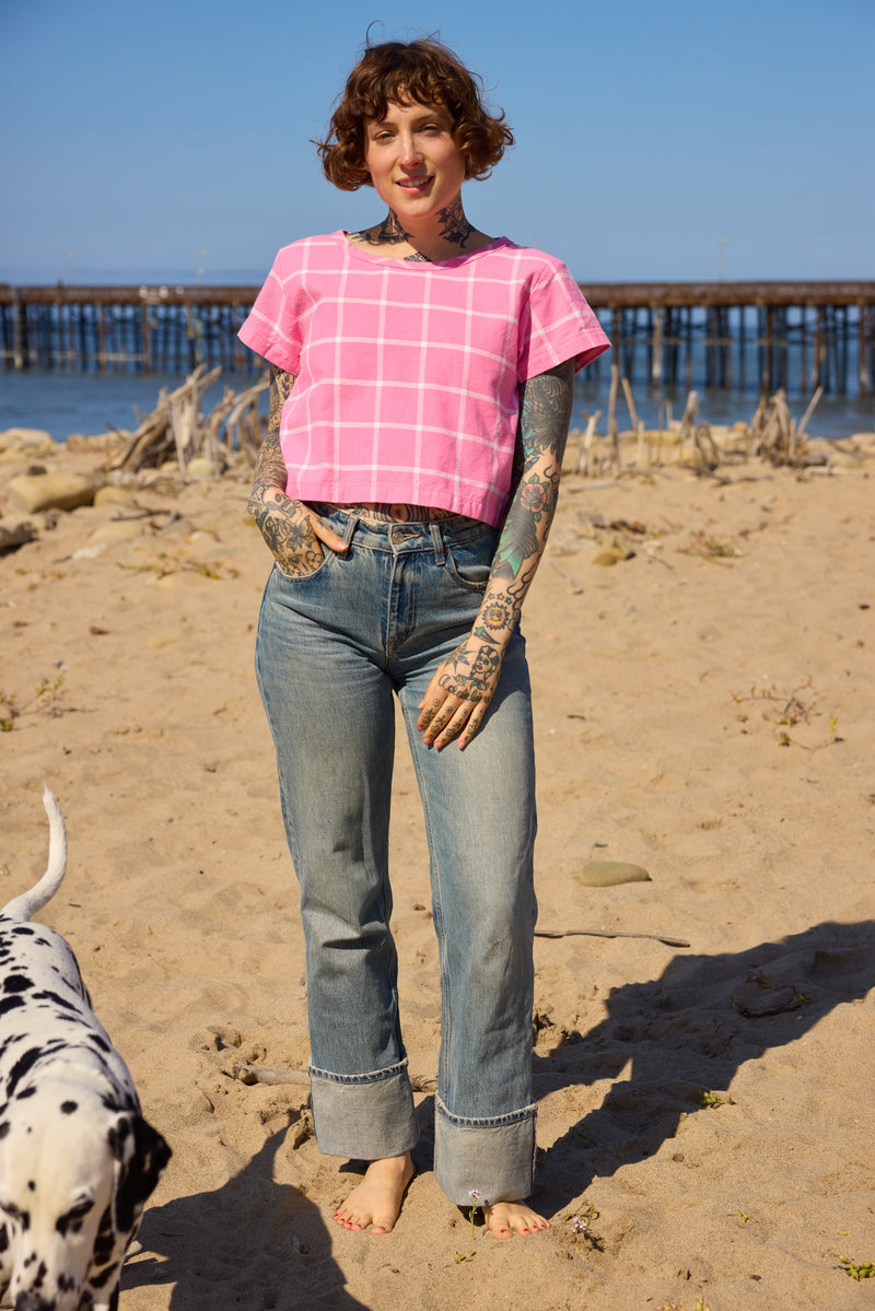 Grid Crop Top - Pinky