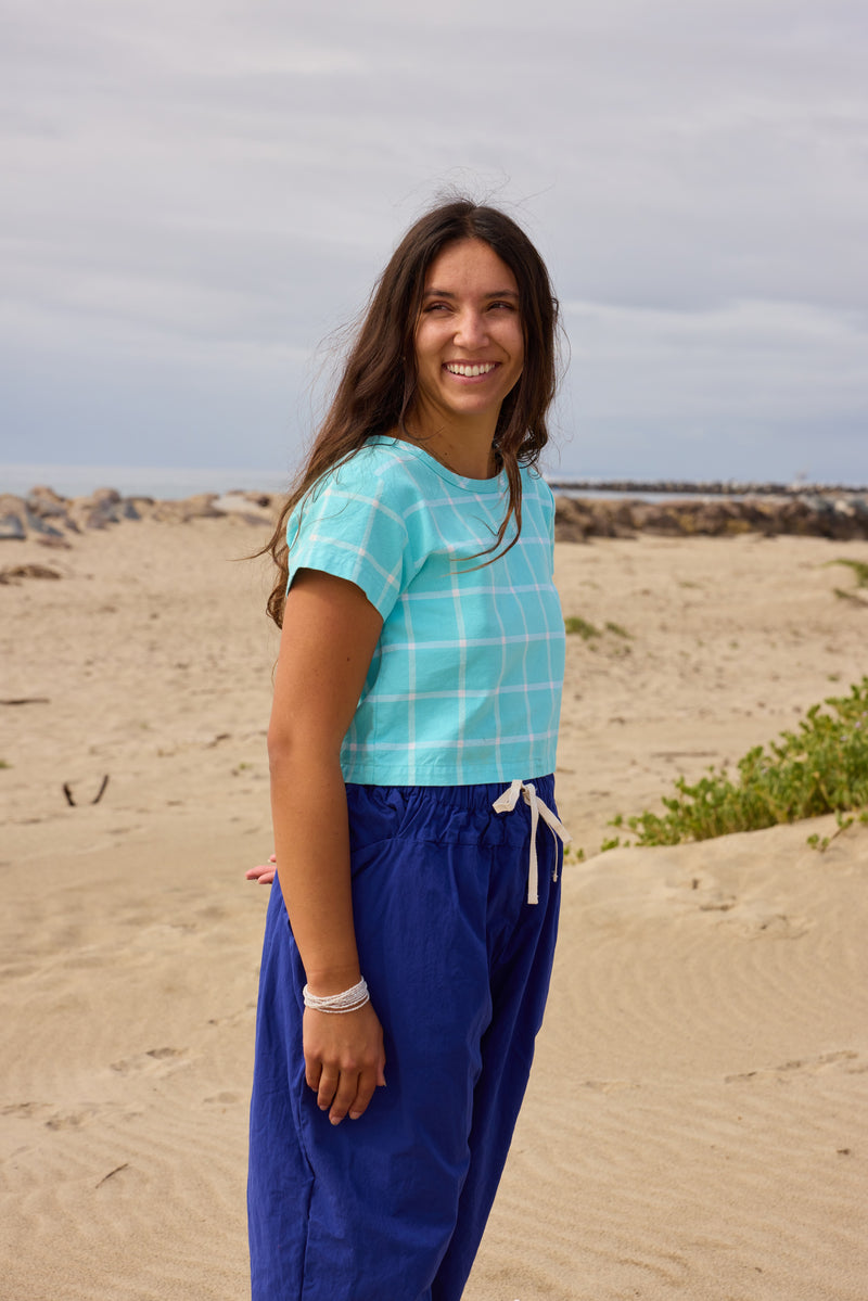 Grid Crop Top - Sky
