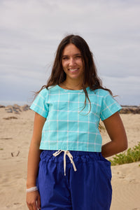Grid Crop Top - Sky